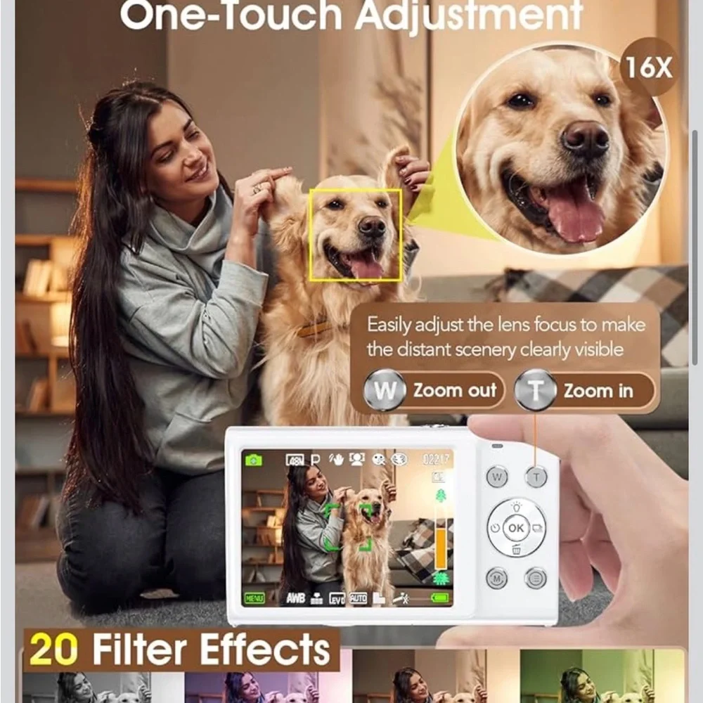 White 4K Digital Camera with Flip Screen